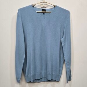 J Hilburn Cashmere Sweater Large Tall Blue V Neck Soft Warm Minimalist Cozy Luxe